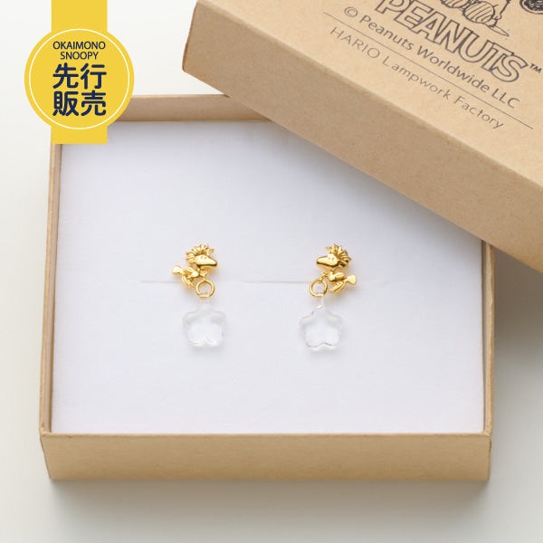 スヌーピー ウッドストック＆揺れるガラスのお花ピアス